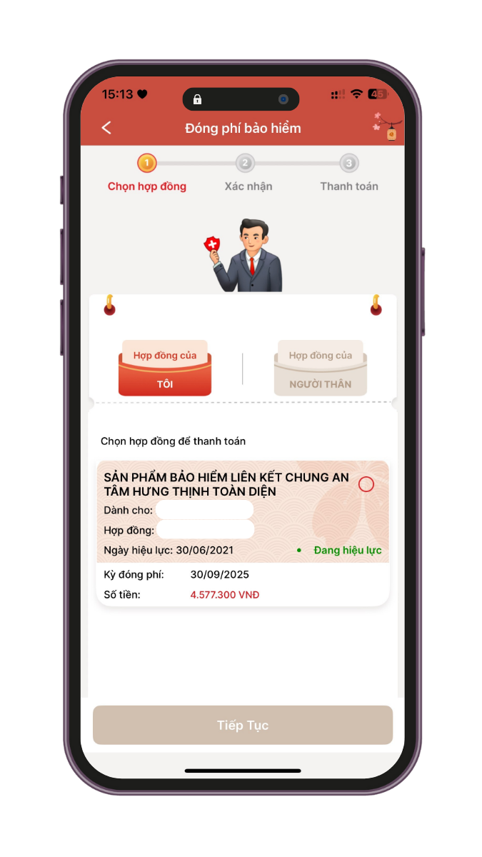 Lựa chọn hợp đồng để đóng phí bảo hiểm