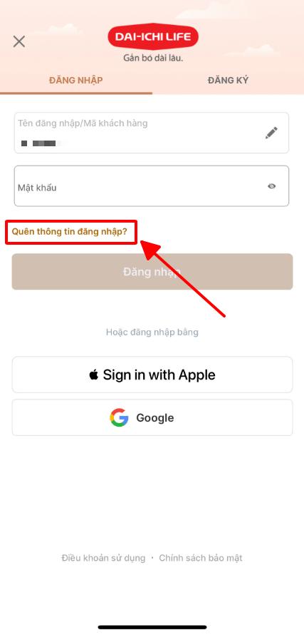 Màn hình đăng nhập của ứng dụng Dai-ichi Connect