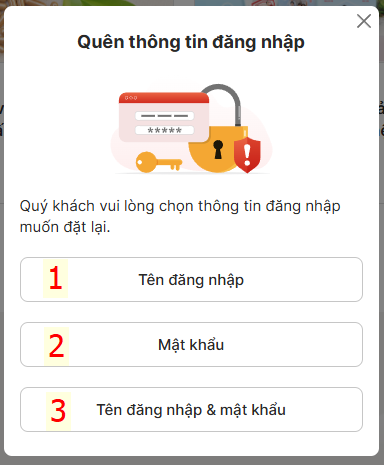 Lựa chọn thông tin Quý khách muốn khôi phục