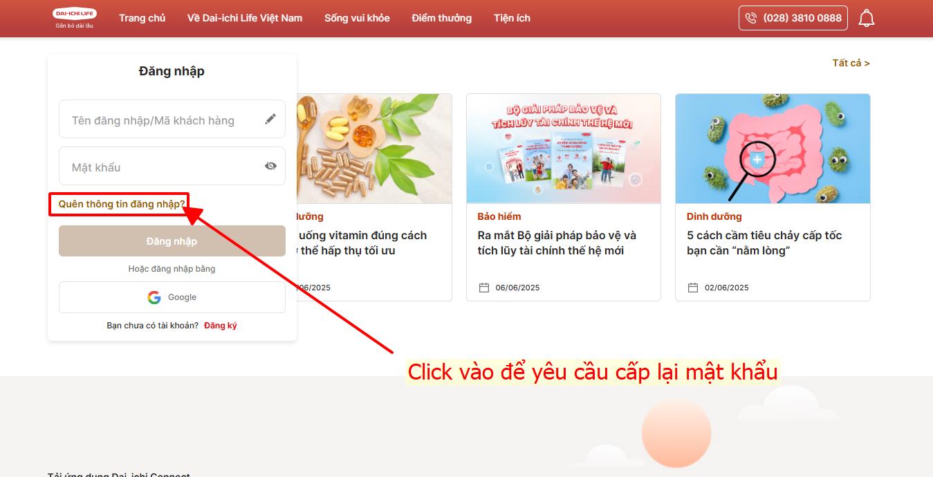 Giao diện trang chủ đăng nhập Khách hàng Dai-ichi
