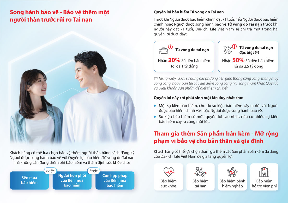 Quyền lợi song hành bảo vệ - Bảo vệ thêm 1 người thân trước rủi ro tử vong do tai nạn