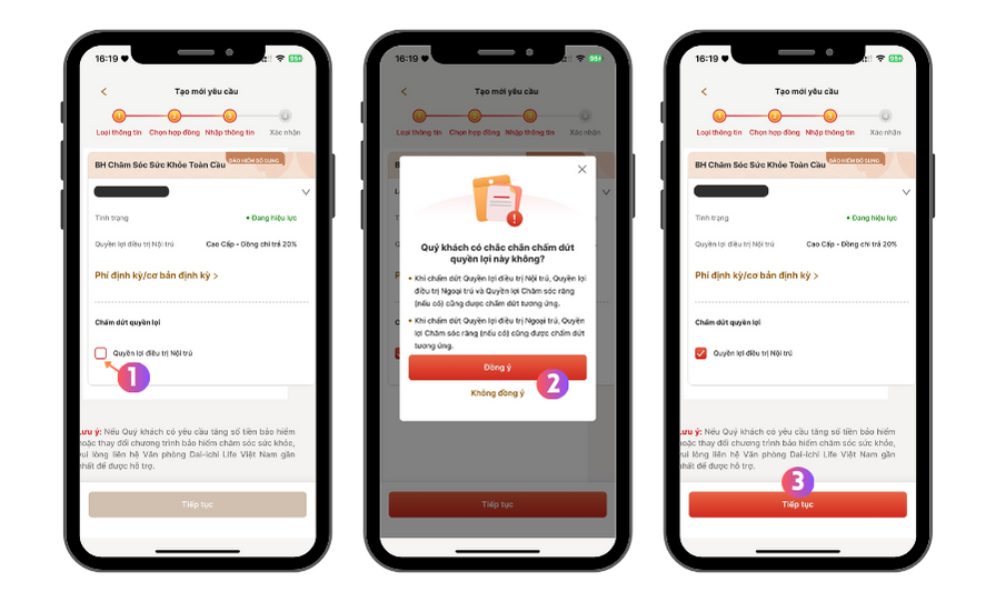 Hướng dẫn thay đổi số tiền bảo hiểm và hủy sản phẩm bổ trợ trên ứng dụng Dai-ichi Connect 14 Các bước chấm dứt sản phẩm bổ trợ trong hợp đồng