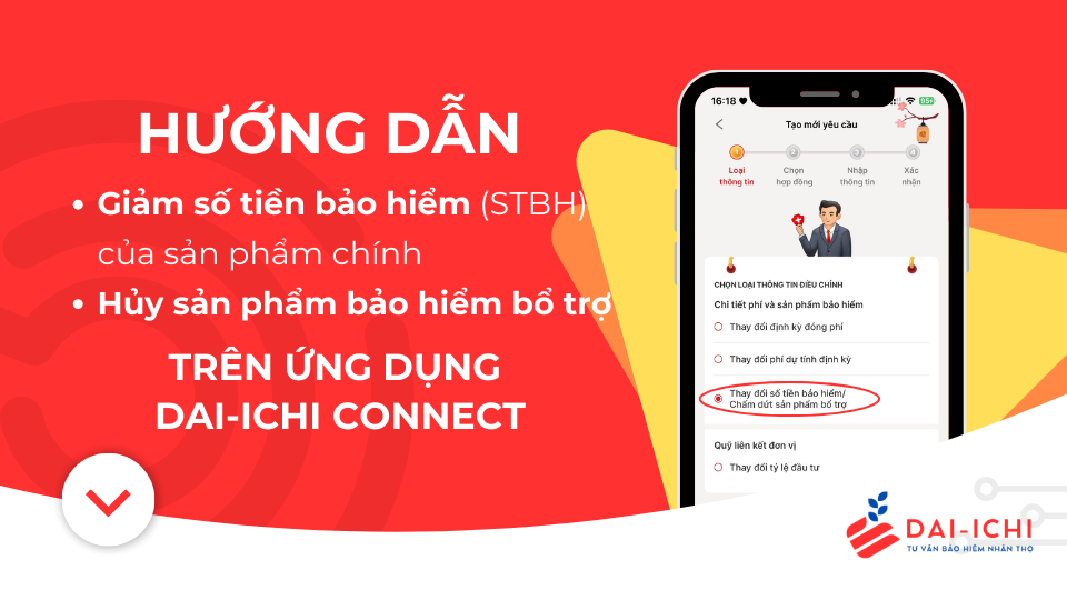 Hướng dẫn thay đổi số tiền bảo hiểm và hủy sản phẩm bổ trợ trên ứng dụng Dai-ichi Connect