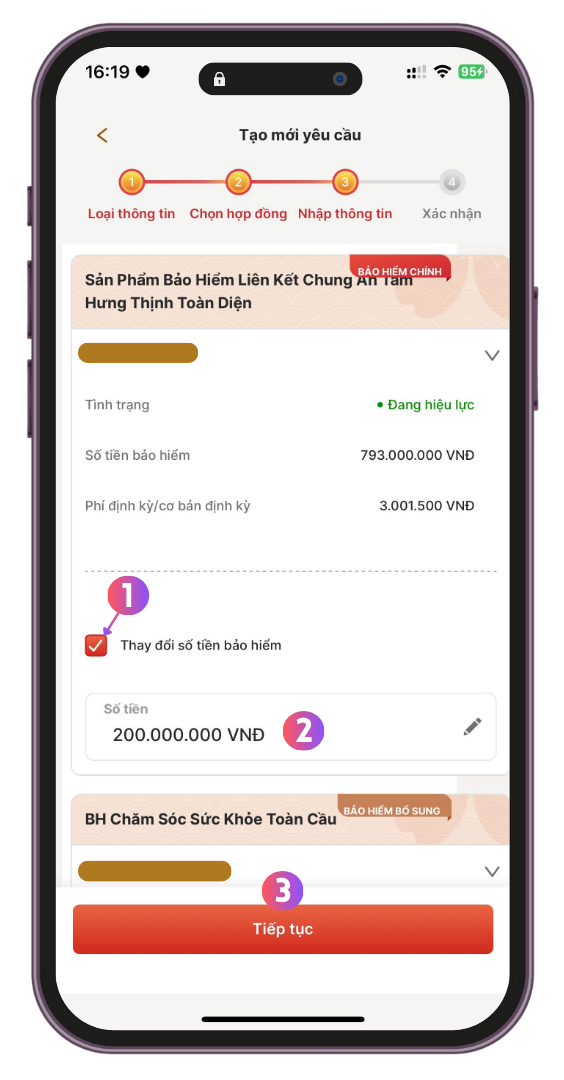 Hướng dẫn thay đổi số tiền bảo hiểm và hủy sản phẩm bổ trợ trên ứng dụng Dai-ichi Connect 13 Lựa chọn thay đổi số tiền bảo hiểm của sản phẩm chính trong hợp đồng bảo hiểm