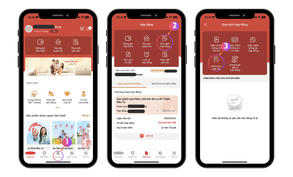 Tạo yêu cầu khôi phục hợp đồng bảo hiểm nhân thọ trên ứng dụng Dai-ichi Connect