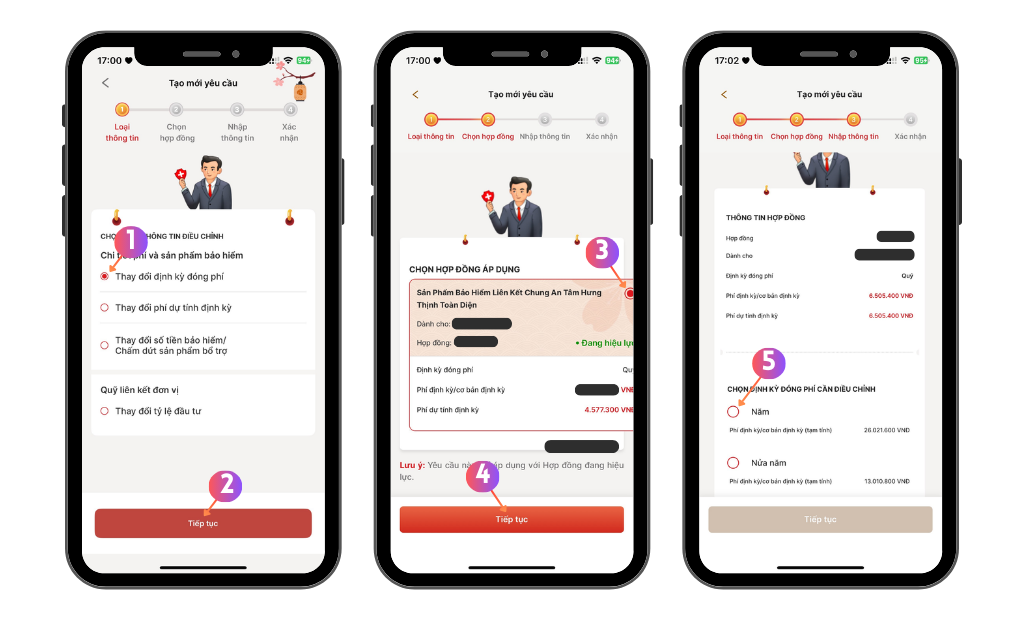 Hướng dẫn tự thay đổi định kỳ đóng phí trên ứng dụng Dai-ichi Connect 7 tao yeu cau thay doi dinh ky dong phi