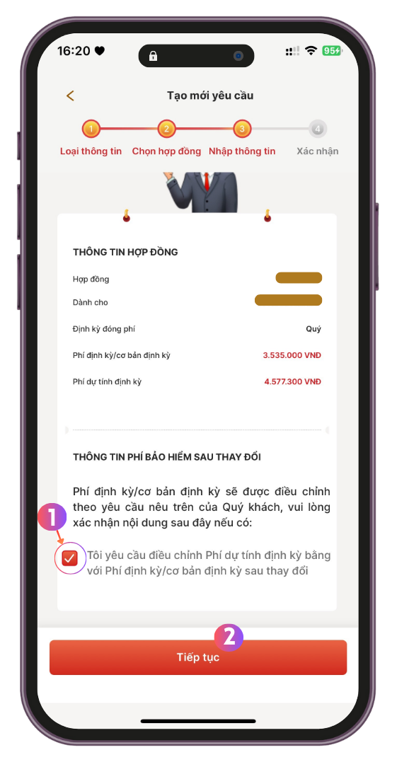 Hướng dẫn thay đổi số tiền bảo hiểm và hủy sản phẩm bổ trợ trên ứng dụng Dai-ichi Connect 15 Xác nhận Yêu cầu điều chỉnh phí cần đóng sau khi thay đổi